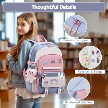 Шкільний рюкзак Tanou для дівчаток, 20 літрів, водонепроникний, для 3-7 класів, блакитний