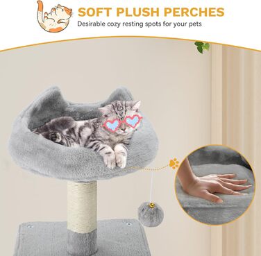 Кігтеточка YITAHOME XL, 137 см, з 2 сизалевими стовпчиками, 1 платформою, 2 хованками, гамаком, плюшевими кульками, дощечкою для заточування кігтів, котячий комплекс, сірий 45 x 45 x 137 см