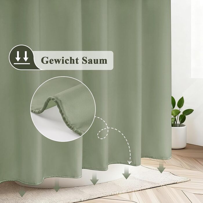 Штора для душу EurCross 180x200 см, водонепроникна, текстильна, зелена, з кільцями (1 шт)