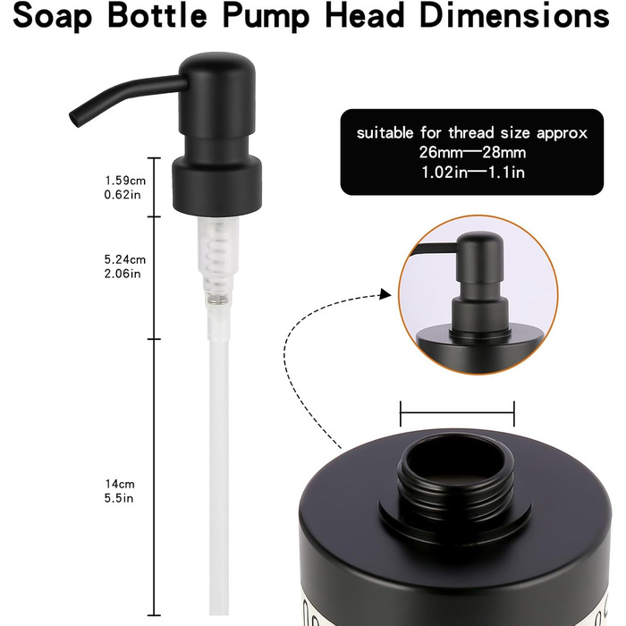 Дозатор для мила Suanti, 425 мл, з помпою з нержавіючої сталі, наповнюваний, квадратний, декоративний, для мила для рук, посудомийної рідини та лосьйону, стиль мармур (чорний)