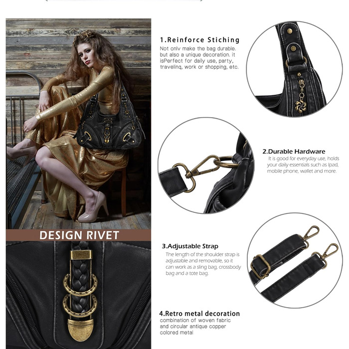 Сумка жіноча Angelkiss Hobo через плече, велика, чорна (801) для повсякденного використання