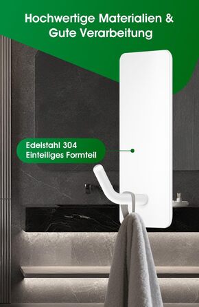 Набір тримачів для рушників без свердління, 10 шт., гачки самоклеючі з нержавіючої сталі 304, надміцні, для великих предметів, настінні гачки для ванної, туалету та кухні, стійкі до корозії, рушкові гачки (довші)