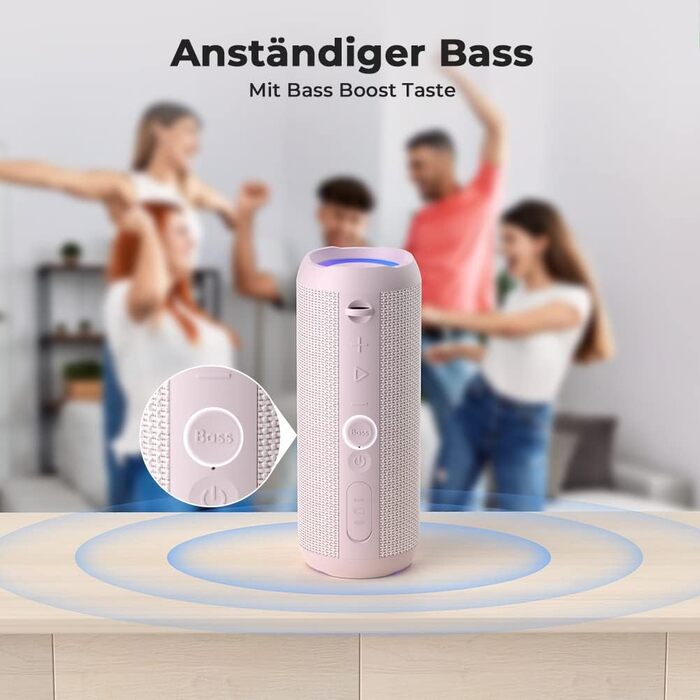 Bluetooth портативна колонка RIENOK з підсвіткою, IPX7, рожева, 3600 mAh