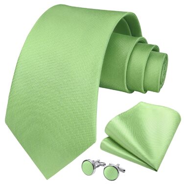 Комплект краватка, хустинка та запонки Hisdern для весілля, однотонний, зелений (Salbei Grün-3)
