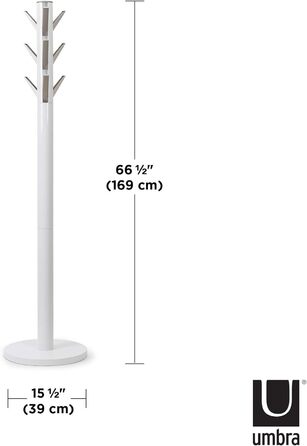 Umbra Flapper Coat Rack – Clothes Rack with 9 Foldable Hooks for Entryway and Office, Wood, White, 57.2 x 57.2 x 165.1 cm, White