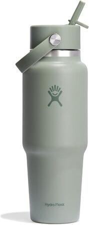 Hydro Flask 32 oz Travel Water Bottle - Stainless Steel, Vacuum Insulated, Leak-Proof Flex Straw Lid (Agave Color)