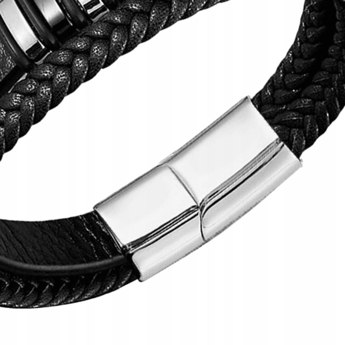 Чоловічий шкіряний браслет Premium: елегантний стиль, чорна сталь 316L