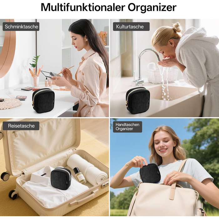 Косметичка для жінок Kalidi з корду, містка, з відділеннями, металева блискавка, для подорожей, темно-зелений (чорний)