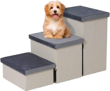 HOMCENT 3-Step Pet Stairs for Dogs and Cats, Foldable Dog Stairs with Ample Storage Space, also Suitable as a Cat Stair, 74x33x44CM