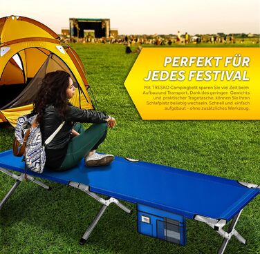 Кемпінгове ліжко TRESKO XXL, 190 x 64 x 44 см, металевий каркас, до 150 кг, блакитне