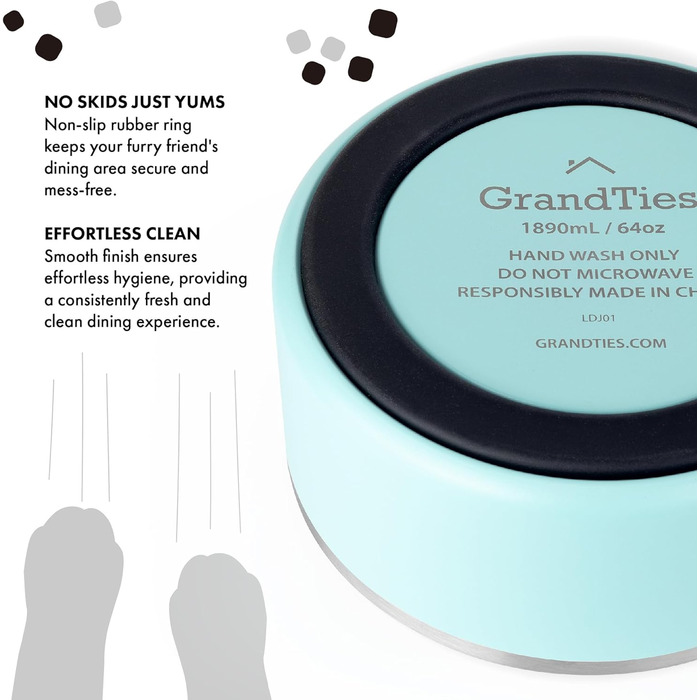Нержавійна чаша для собак та котів GrandTies, гравіювання, багаторазове використання, BPA-free, ізольована, велика (1890 мл), колір: Powder Green