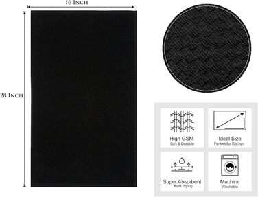 COTTON CRAFT - 12 Pack - Euro Cafe Waffle Weave Kitchen Towels 40.6 x 71.1 cm Black 420 g/m² Quality Ring-Spun 2-Ply Cotton Very Absorbent Lint-Free Versatile
