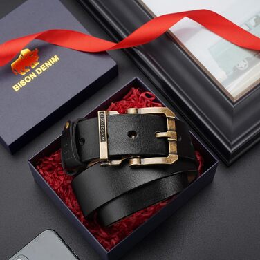 Чоловічий шкіряний ремінь BISON DENIM з класичною пряжкою, міцний, для джинсів, довжина 115 см (підходить для об'єму талії 36-39 дюймів) + ремінь з принтом, довжина 125 см (підходить для об'єму талії 41-43 дюйми)