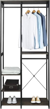 WOLTU Clothes Rack Wardrobe Clothes Rail Laundry Rack with Shelf Shoe Rack made of Wood and Steel, Hanging Shelf, White + Light Oak (Black+Rust Color)