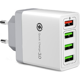 Мережевий адаптер USB 33W з 4 портами, швидка зарядка QC 3.0, для iPhone 16/15/14/13/12/11, Samsung, iPad та інші пристрої