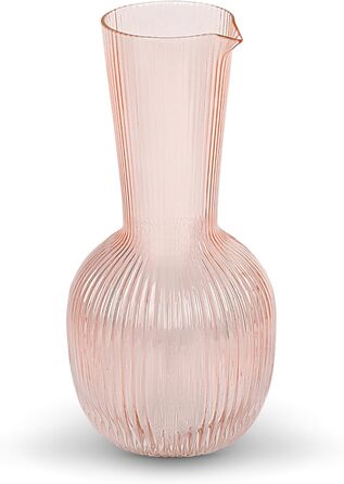 Elle Decor Ribbed Glass Carafe | Water Pitcher for Iced Tea, Wine Decanter, Mixed Drinks, and Beverages | Glass Carafe for Mimosa Bar | 1.1L Sangria Pitchers for Parties | 12 cm D x 24 cm H (Pink)