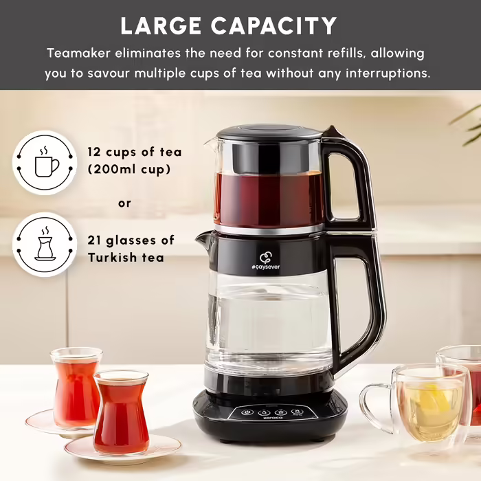 Karaca Dora Teapot, 4.5 L Kettle, 1.8 L Water Boiler, suitable for gas and electric cooktops, teapot, Turkish teapot (caydanlik), and teapot set, Teapot (not induction), (Single Size, Chrome)