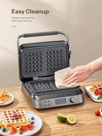 1600W Belgian Waffle Maker - 5 Programs, 7 Browning Levels, LCD Display, Timer, Stainless Steel