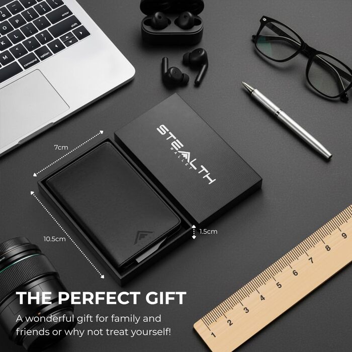 Гаманець чоловічий RFID захист Stealth Wallet - мінімалістичний алюмінієвий картхолдер зі шкіри (срібний/чорний)