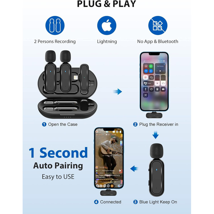 Мікрофон Lavalier Moman Handy Mini (Lightning) з шумозаглушенням та зарядним кейсом для iPhone, Vlog, Live-Streaming, YouTube, TikTok (жовтий)