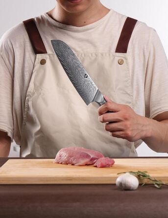 Ніж кухонний професійний Santoku WILDMOK 17 см, VG10 дамаська сталь, ергономічна рукоятка, для дому та ресторану