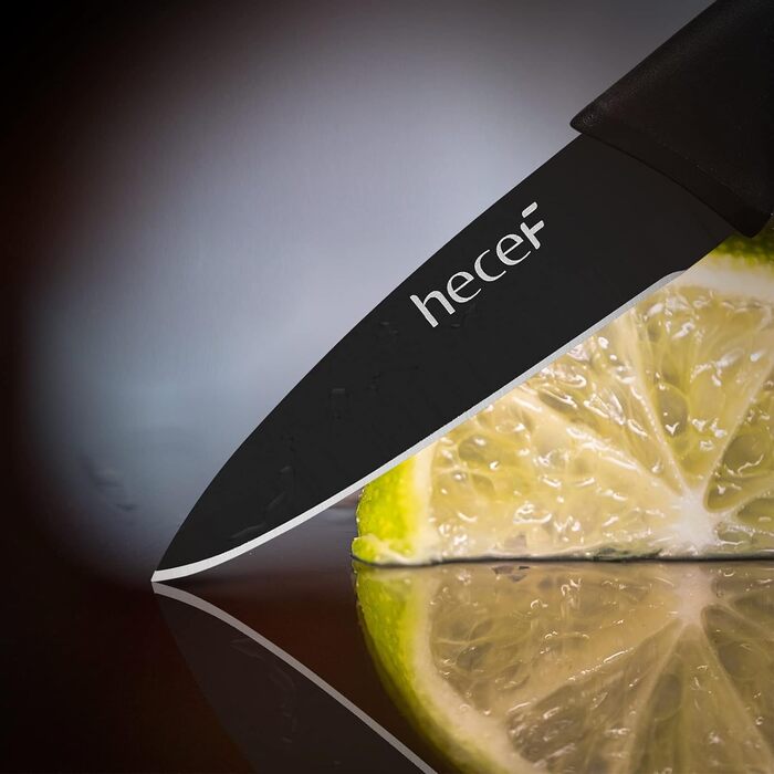Набір ножів Hecef 6 шт. з захисними піхвами, чорний оксидований, стійкий до подряпин та іржі, антипригарне покриття