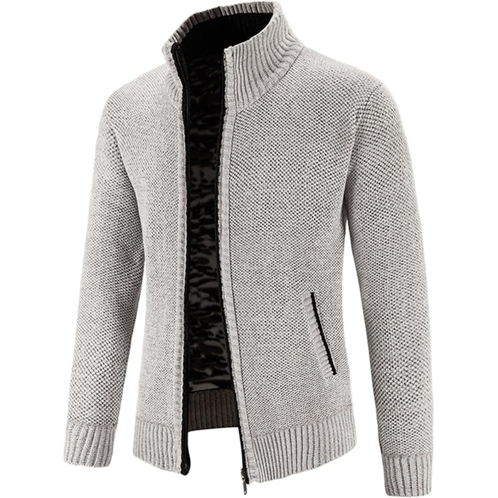 Чоловіча флісова куртка-кардиган на блискавці, теплый вязаний жакет для активного відпочинку та повсякденного носіння, сірий колір