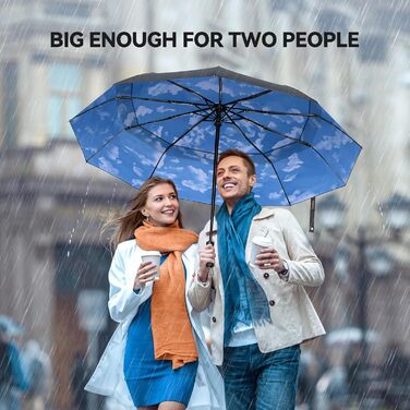 TECKNET Парасолька від вітру, велика автоматична парасолька з 10 спицями, 104 см, для чоловіків та жінок (Небесно-блакитний)
