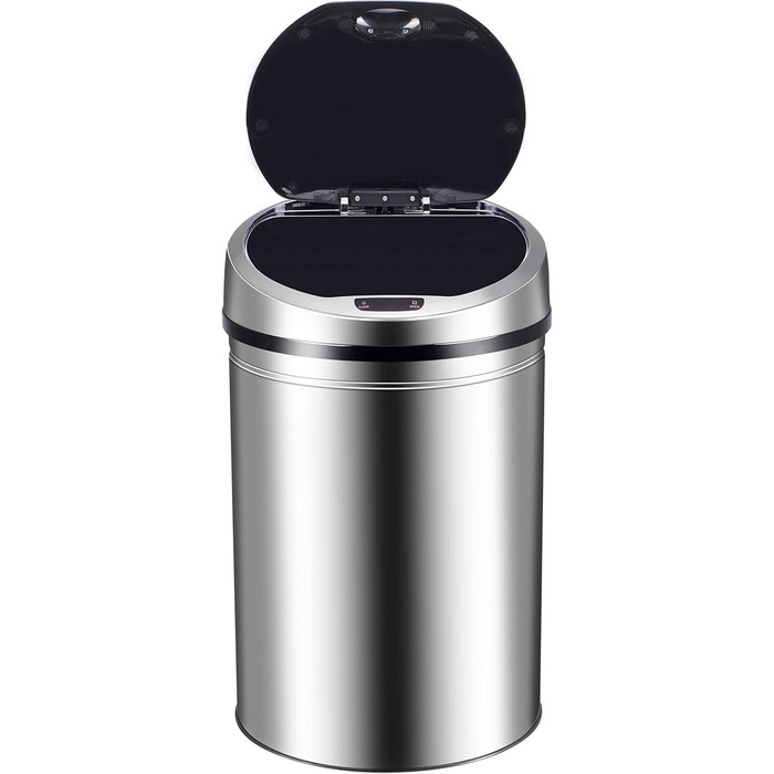 Сміттєве відро Ribelli Edelstahl з датчиком - автоматичне відкривання та закривання, Klemmring для мішка, знімний кришка, LED-індикатор (40 літрів, хром)