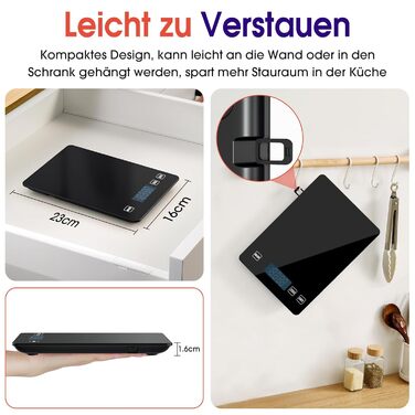 Кухонні ваги цифрові 15 кг, перезаряджувані, з LCD-дисплеєм та функцією тарування, водонепроникні, преміум-якість, чорний колір