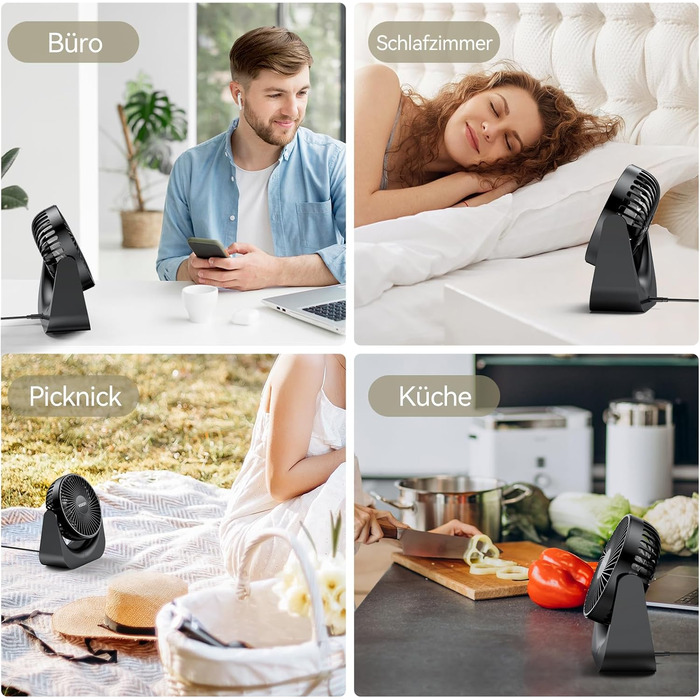 Настільний USB-вентилятор VOXON, міні-вентилятор з 5 швидкостями, безшумний портативний вентилятор для офісу та дому, кабель 1.5м, чорний