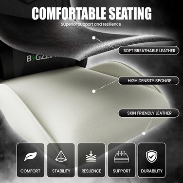 Геймерське крісло Racingreat Ergonomic: регульоване, з підголівником, PU-шкіра, для дітей, підлітків та дорослих, чорне