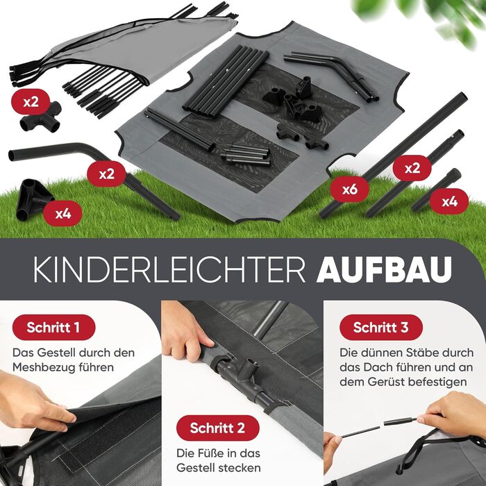 Підвищене ліжко для собак з дахом, для саду та вулиці, сірий колір, XL (122x91x23/114 см), 520084