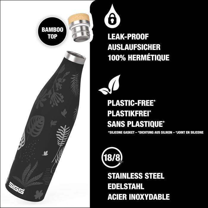 SIGG - Insulated Drinking Bottle - Meridian - Leak-proof - Extra slim - BPA-free - Plastic-free - Double-walled 18/8 stainless steel - Bamboo screw cap - 0.5L / 0.7L (Sumatra Tiger, Sumatra 0.5 L)