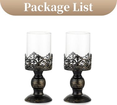 Sziqiqi Candle Holders Set Vintage Distressed Black Hurricane Candle Holders 2 Pieces, for Pillar Candles Wedding Party Home Decoration Fireplace Mantel Decoration 27cm & 33cm (2 Pieces Small, Black)
