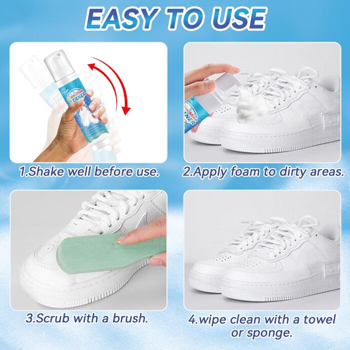 White Shoe Cleaner, 6.76 Oz Shoe Cleaner Kit with Brush and Towel, sneaker cleaner works on Leather, Knit, Canvas, Suede, PU