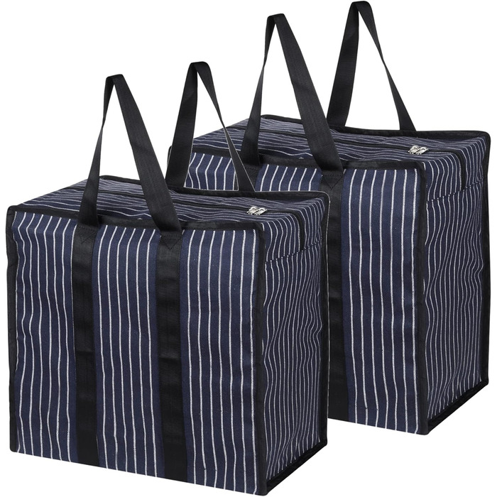 Double R Bags Multi-Purpose Canvas Shopping Bag, Extra Large, Durable, Reusable, with Strong Handles and Zippered Bottom (2 Pack, Navy Blue)
