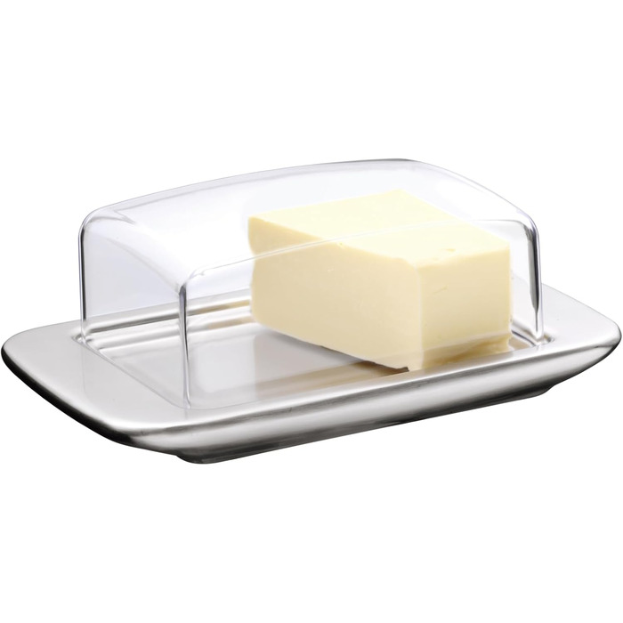 WMF Loft Brunch Butter Dish, Stainless Steel 11.5 x 16.8 cm, with Plastic Lid, Brushed Cromargan Stainless Steel, Dishwasher Safe