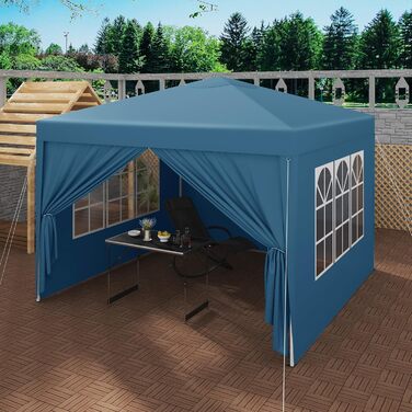 WOLTU Pop-Up Gazebo, Waterproof Folding Canopy, Sun Shade Event Tent with Side Walls, Garden Gazebo for Patio, Camping, Festival, Pagoda Tent, 3 x 3 m, Blue