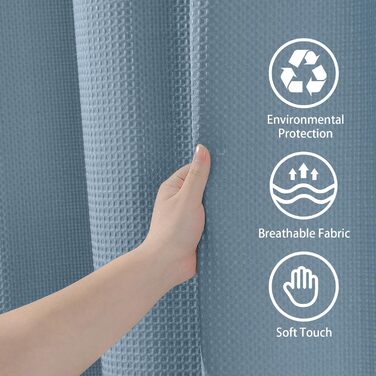 Штора для ванної кімнати Waffel з кільцями, 182x182 см, біла (вафельний малюнок, блакитний місячне світло), водовідштовхувальна, антигрибкова