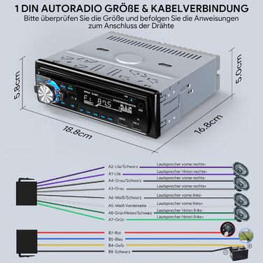 Автомагнітола CENXINY 1 DIN з Bluetooth, CD, RDS, FM/MP3, 2 USB для музики та зарядки, гучний зв'язок