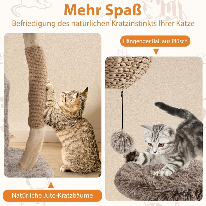 Дерев'яна кігтеточка для котів Costway 90 см з 3 м'якими місцями для відпочинку, канатом та кігтечильною колоною з джуту, 3-ярусна, з печею, білий + натуральний колір
