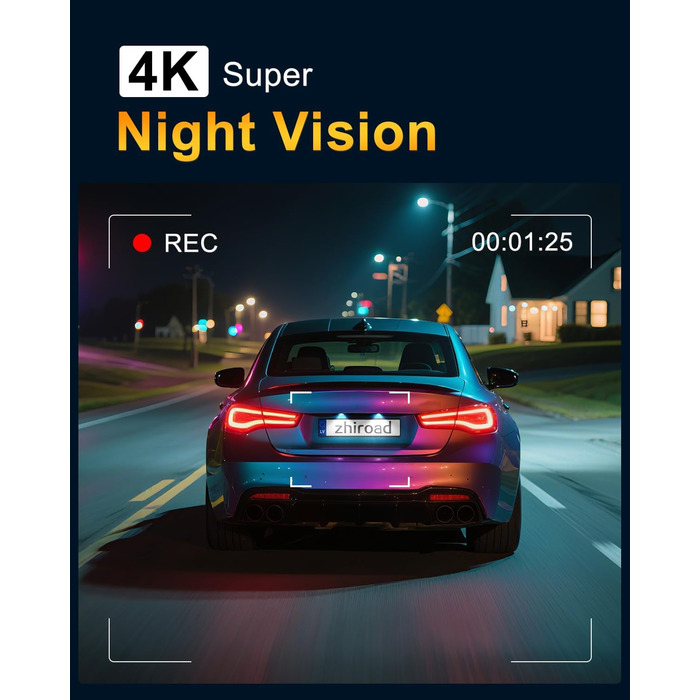 Автомобільний відеореєстратор 4K з 2.99'' екраном, 5G WiFi, SD-картою 64ГБ, нічною зйомкою WDR, кутом 170°, G-сенсором та режимом паркування