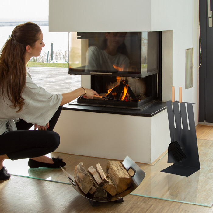 Relaxdays 4-Piece Fireplace Tool Set with Stand