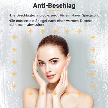 Дзеркало для ванної кімнати SONNI з підсвічуванням 80x60 см, 3 кольори світла, проти запотівання, LED, сенсорне керування, годинник, температура, 3-кратне збільшення