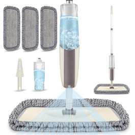 MEXERRIS Спрей-моп для підлоги з обертанням 360° з 3 змінними мікрофібровими накладками та баком для води 410 мл. Підходить для всіх типів підлоги, бежевий.