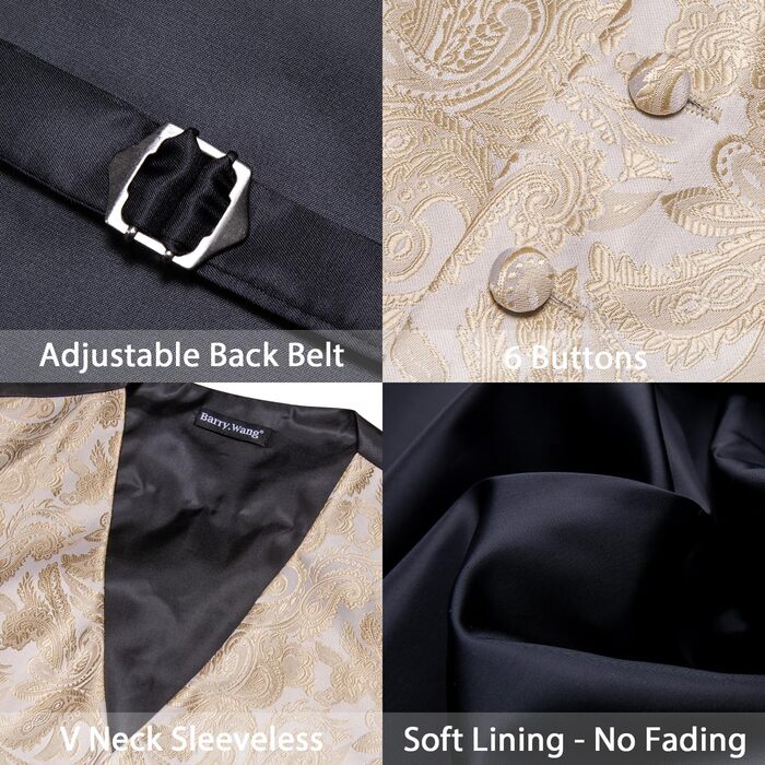 Костюмний жилет Barry.Wang з краваткою та аксесуарами, 8 предметів, жаккард, шампань. Ідеальний для весілля та урочистих подій.