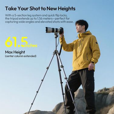 Штатив ULANZI Ombra II 156см з кульковою головкою 360°, компактний туристичний штатив з швидкоїдіючою платформою Uka, тринога для DSLR, Mirrorless камер, смартфонів (вага 1,21 кг, вантажопідйомність 10 кг)