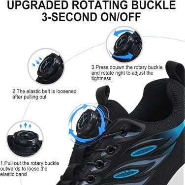 Робочі черевики: безпекові черевики для чоловіків та жінок, легкі, спортивні, дихаючі, зі сталевим підноском, унісекс, розміри 36-46 EU (42 EU, синій, на кнопці)