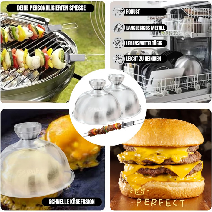 Набір для приготування Smash Burger: прес, сплескач, 2 кришки для плавлення, лопатка та шампури для гриля – подарунок для чоловіків та любителів гриля (6 шт, коричневий)